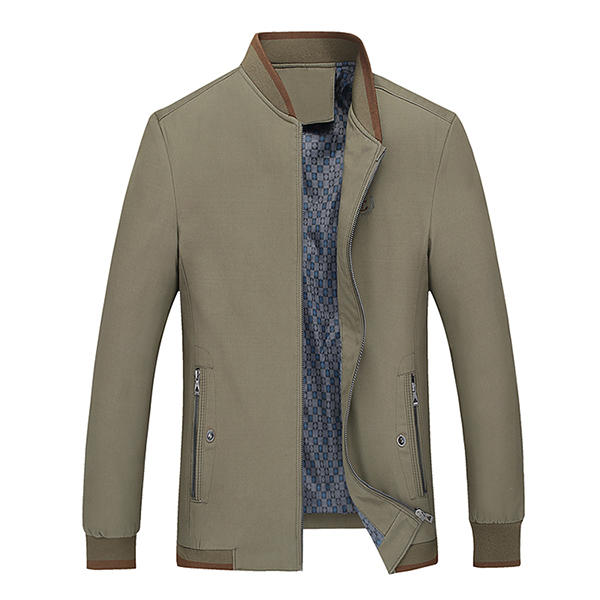 Casual Business Stand Collar Solid Color Coat Jacket